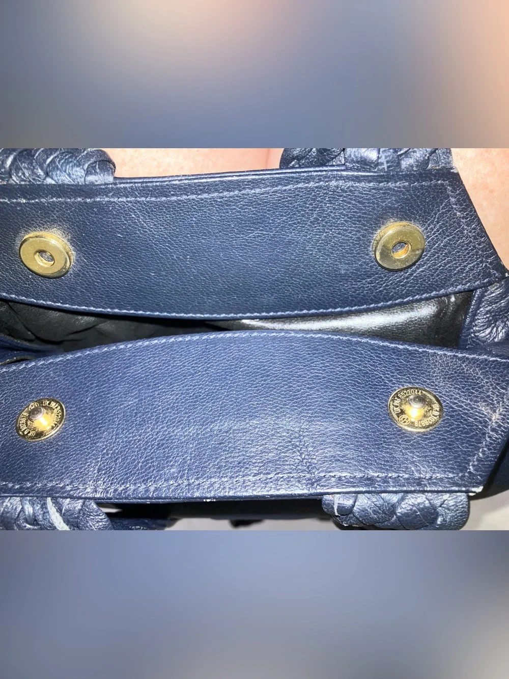 Braccialini vintage Italian leather bag handbag purse blue unique shape braided